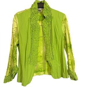 Alberto Makali Lime Green Ruffle Trim Textured Jacket Women’s Medium – Artsy